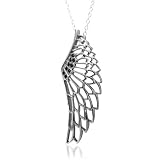 413tvJs5sjL. SL160  Sterling Silver Black Angel Feather Wing Black Diamond Pendant Necklace 0.10 carat