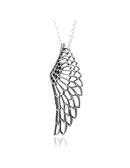 Sterling Silver Black Angel Feather Wing Black Diamond Pendant Necklace-0.10 carat