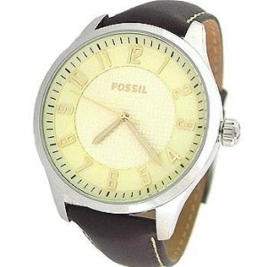 Fossil #FS4496 Men's Analog Champagne Dial Leather Strap Watch