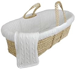 Tadpoles Cotton Cable Knit Moses Basket Set, White