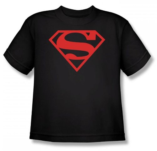  Superman - Red On Black Shield Youth T-Shirt In Black