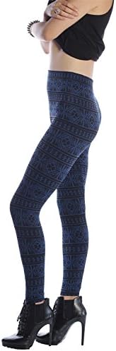 Women's Abstract Tribal Print Light Knit Leggings Tights Royal Blue