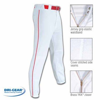 Champro PRO-PLUS Adult White Baseball Pant with Scarlet Piping