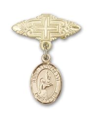 Gold Filled Baby Badge with St. Bernadette Charm and Badge Pin with Cross