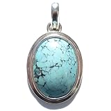 Natural Turquoise and Sterling Silver Classic Oval Pendant