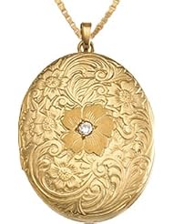 14K Yellow Gold Oval Diamond Locket Charm Pendant Necklace