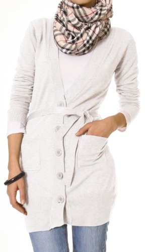 Langer Damen Cardigan Einheitsgröße XS-M, Strickjacke Lange Damen Jacke Weiß