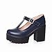 Show Shine Women's Chic T Strap Buckle Platform High Chunky Heel Shoes