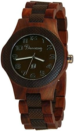 Dreamy cherry with black color collocation, Sculptured circle design wood watch unisex
