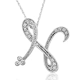 14k White Gold Alphabet Initial N Diamond Pendant Necklace (HI, I1-I2, 0.12 carat)