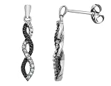 Infinity Dangling Drop White and Black Diamond Earrings in 1/7 Carat (ctw) in 10K White Gold