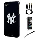 Dark Navy New York Yankees 2pc Hard Case Protective Cover Snap On Made for Apple iPhone 4S (4th Generation 16GB 32GB - AT&T - Verizon - Sprint) Protect your screen from bumps and scratches with our Anti Glare Screen Protector + a 3.5mm Stereo Audio Cable With Built In Microphone