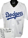 Duke Snider Autographed/Hand Signed Brooklyn Dodgers Majestic White Jersey LTD 5 Stat inscriptions
