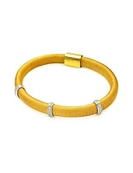 .925 Sterling Silver Yellow Gold Plated Mesh Cubic Zirconia 3 Bar Italian Bracelet Band with Magnetic Lock - 7" Inches
