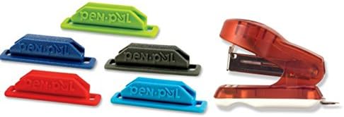 Value Pack of 5 Pen Pal Rubber Pen/Pencil Holder, 5/8 x 2-5/8 x 5/8, Assorted Colors plus an OIC Mini Stapler with 1000 Standard Staples