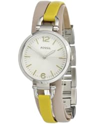 Fossil Georgia Leather Watch White And Yellow Es3223