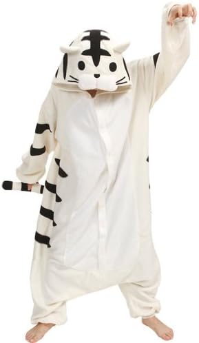 Unisex Plush Animal Onesies Pajamas Cosplay Tiger Cosplay Size M White