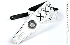 White 'Biker Series' Leather Guitar Strap for Electric/Acoustic/Bass Guitar