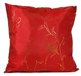 Exquisitely Silky Red with Golden Flowers Pillow Sham