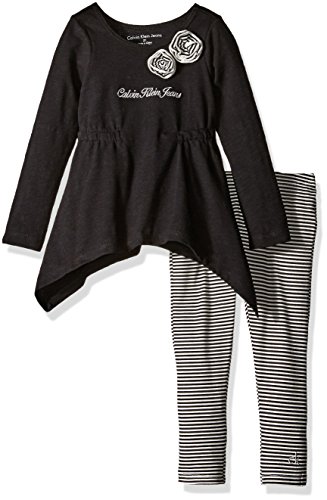 Calvin Klein Girls' Toddler Slub Jersey Tunic with Leggings Set, Black, 3T