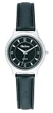 Medana Women's Silver-Tone Round Black Dial Leather Strap Watch # 2437