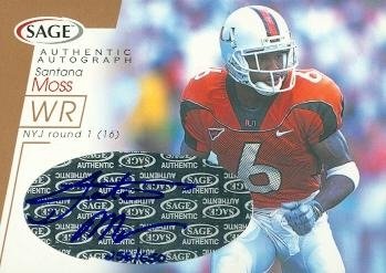 Santana Moss Autographed/Hand Signed football card (Miami) 2001 SAGE Rookie #A33
