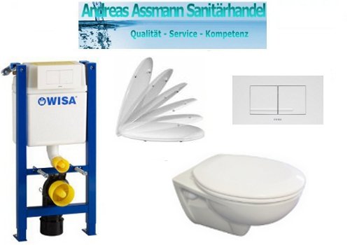  WC-Vorwandelement WISA XT kurze Bauhöhe BH 83 cm + Platte weiß + WC Keramik+ WC-Sitz mit Absenkautomatik