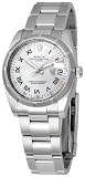 Rolex Date Silver Roman Dial Engine Turned Bezel Mens Watch 115210SRO