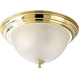 Progress Lighting P3817-10 2-Light Close-To-Ceiling with Etched Ribbed Glass, Polished Brass