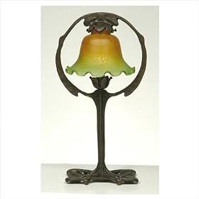 French Table Lamp with Rich Amber Green Shade