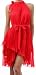 FOPleatSolid1-8209 Asymmetrical Hem Pleated Short Sleeveless Dress in Semi-Opaque Solid Colors - Red (One size)