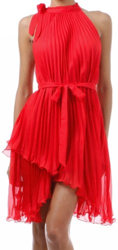 Asymmetrical Hem Pleated Short Sleeveless Dress