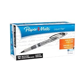 Paper Mate Liquid Flair Extra Fine Tip Felt Porous Pens, 12 Black Pens (31001BH)