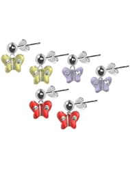 Set of 3 Girls Surgical Steel Pierced Butterfly Earrings Hypoallergenic Ear Rings
