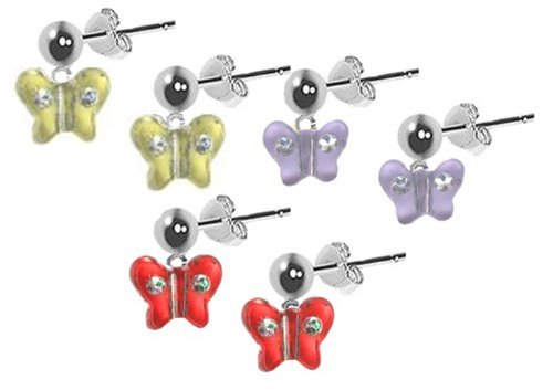 Cheap Girls Jewelry Set of 3 Girls Surgical Steel Pierced Butterfly Earrings Hypoallergenic Ear Rings For Sale