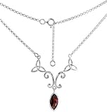 Sterling Silver 16" Celtic Necklace, w/ Marquise Cut Natural Garnet Stone