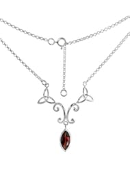 Sterling Silver Celtic Trinity Triquetra Knot Necklace w/ Natural Garnet 16 inch long