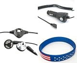 Nokia 5310 Accessory Bundle- Stereo Headset Hands-free + Auto Car Vehicle Charger + Free Stars Stripes Wristband