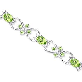 Delicate Filigree Design 7.00 carats total weight Oval & Round Cut Peridot Gemstone Bracelet in Sterling Silver