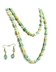 Candygem 50 Inch AAA Freshwater Cultured Baroque Multicolor Green 12mm Pearl Rope Necklace with Free Matchind Dangling Hook Earrings From Aaliyah Hongs Designer Collection.