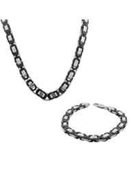 Jewelry: Stainless Steel Silver-Tone Black Mens Link Chain Necklace and Bracelet Set by My Daily Styles - My Daily Styles