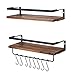 Beauty Kate Floating Shelves 4 in 1 Rustic Wood Wall Mounted Storage Shelf for Bathroom, Kitchen, Bedroom, Living Room Set of 2 with Removable Hooks, Dark Brown