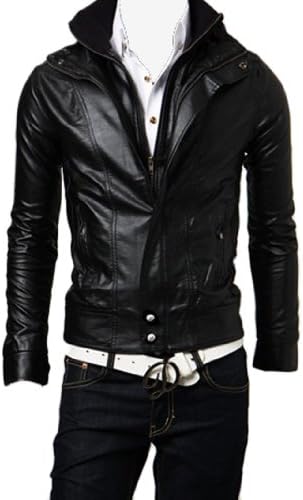 Men's Fashion Leather Motorcycle Jacket Slim Style Y22 (XL/US Medium, Black)