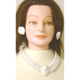 Click here to buy Imported White Pearl Three Strand Long Chain Necklace and Matching Earrings for Women and Teens by Gita.