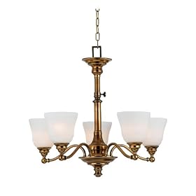 Quoizel BU5005ER Brunswick Five-Light One-Tier Chandelier, Etched Opal Glass, Empire Brass Finish