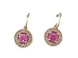 14K Rose Gold Pink Sapphire & Diamond Leverback Earrings
