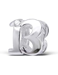 .925 Sterling Silver Number 13 Thirteen 13th Birthday Charm Bead Compatible with Pandora Chamilia Troll Charm Bracelet