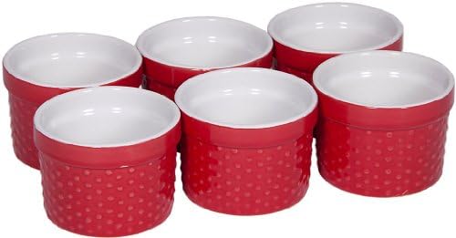 Round Porcelain Ramekin Dessert Dish, Set of 6 - Oven Safe Souffle Baking Dish, 4-oz (Red)