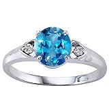 1.39 cttw Genuine Round Blue Topaz and Diamond Engagement Ring - 14kt White Gold