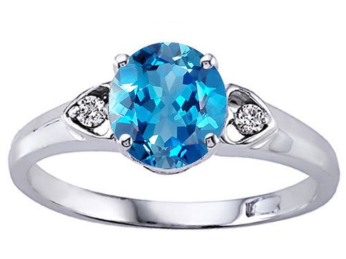 Childrens Toyshop  Jewelry : 1.39 cts Genuine Round Blue Topaz and Diamond Engagement Ring - 14kt White or Yellow Gold
